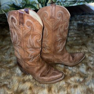 Brown leather cowgirl boots